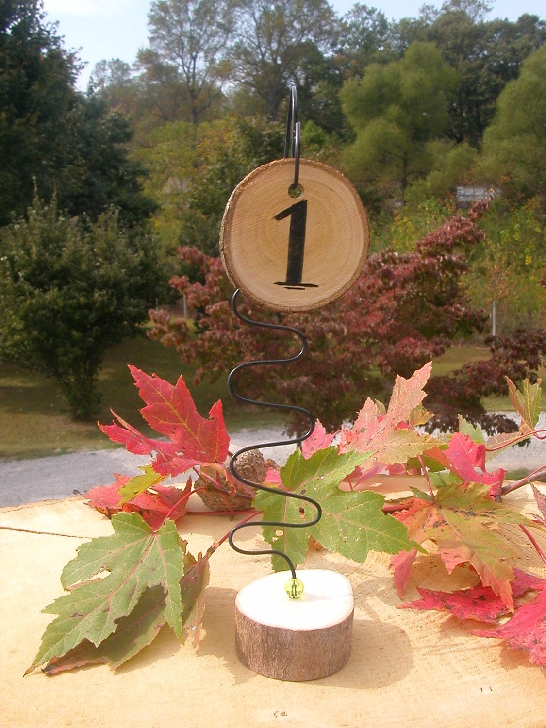 Rustic Holders....10 Table Number Holders ( Rustic Wire Twist  including Wooden Disc Numbers)