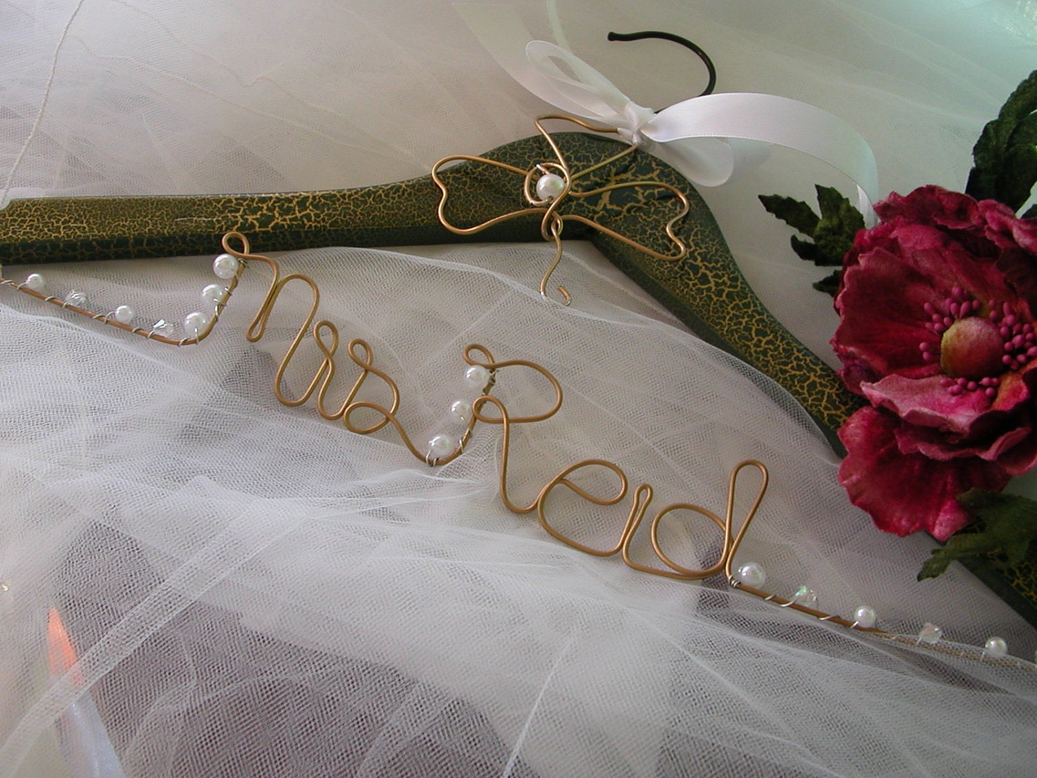 Personalized Irish vintage style wedding hanger........with pearls and crystals.....Irish Bride, Emerald Isle....