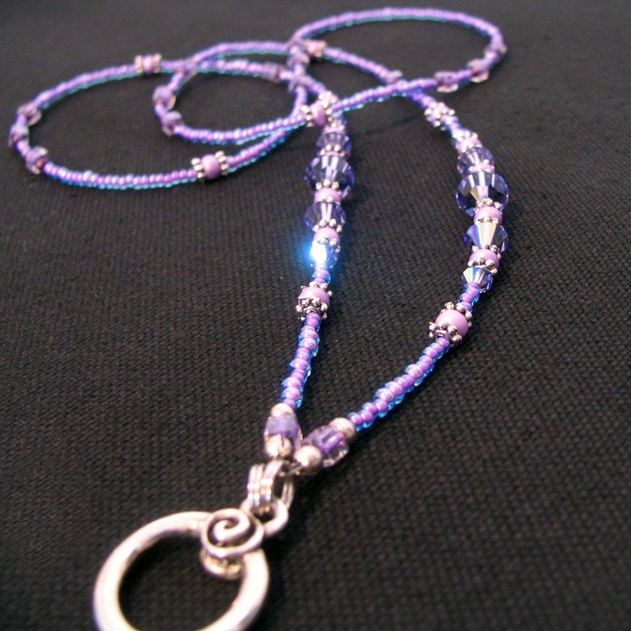 Beaded Lanyard Purple Lilac Eyeglasses & ID Tag Name Badge Holder Leash Chain