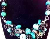 Turquoise and Black Crochet and Beaded Necklace