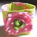 Lime Green and Hot Pink Fabric Cuff Bracelet with Fabric Rose Flower and Button Closure