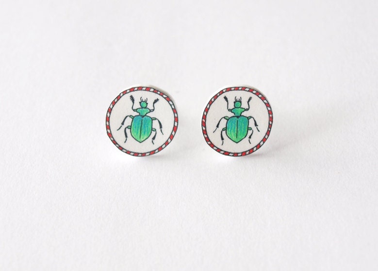 Green Beetles Stud Earrings - Made To Order