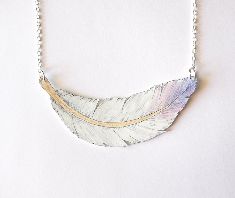 Hand Drawn Feather Necklace - Made To Order