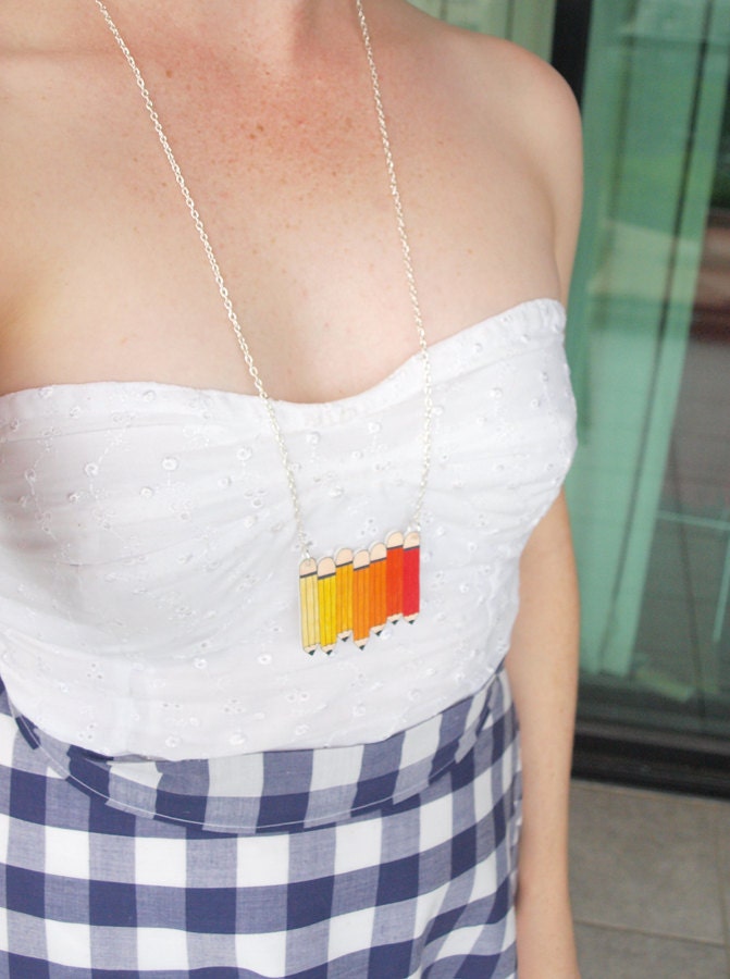 Orange Pencils Necklace - Made To Order
