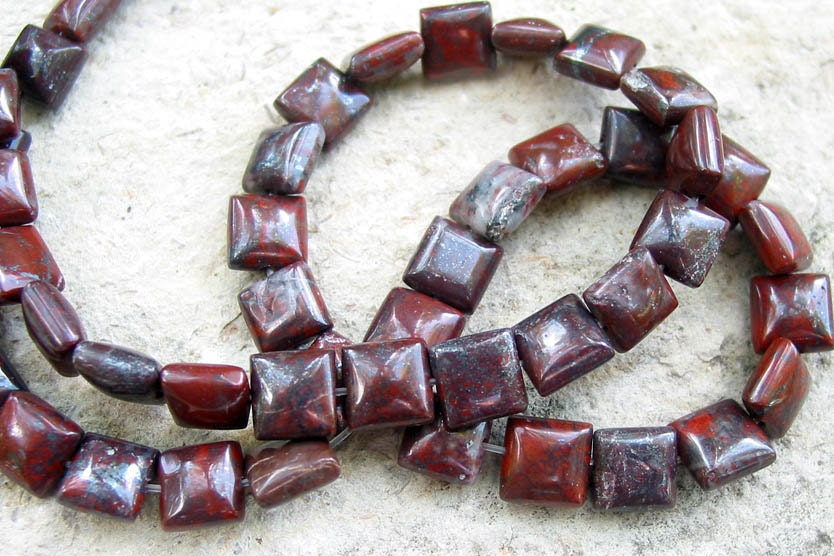 8" (24pcs) dragon blood jasper 8mm gemstone square puffed Beads
