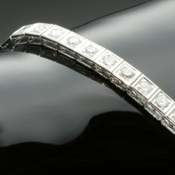 Diamond Tennis Bracelet - 5 carat diamond platinum setting Vintage jewelry 1950's