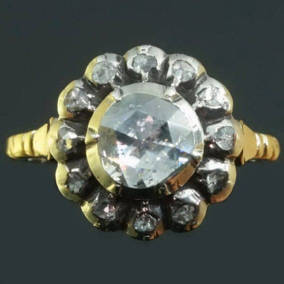 RESERVED Big vintage rose cut diamond engagement ring