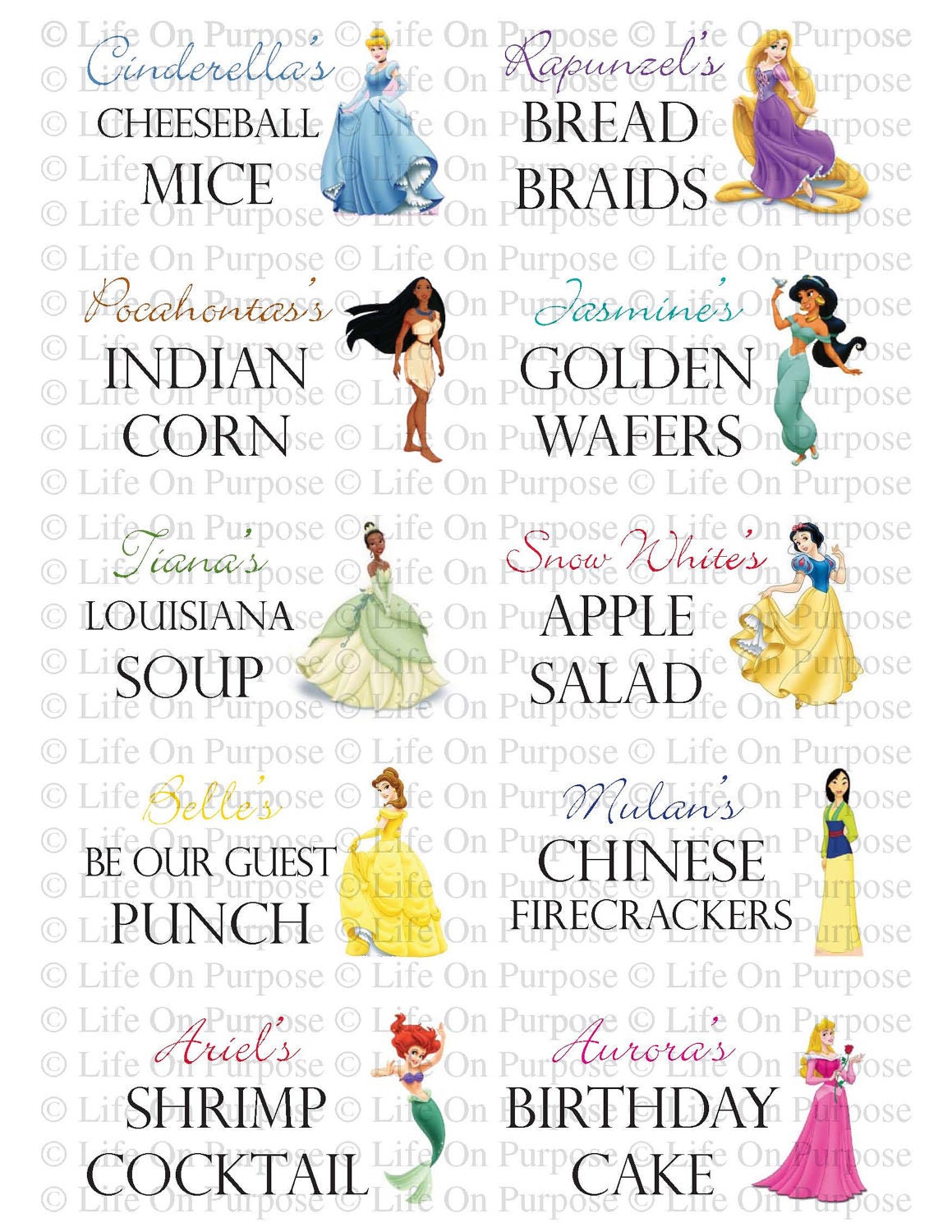 Princess Party Food Tags