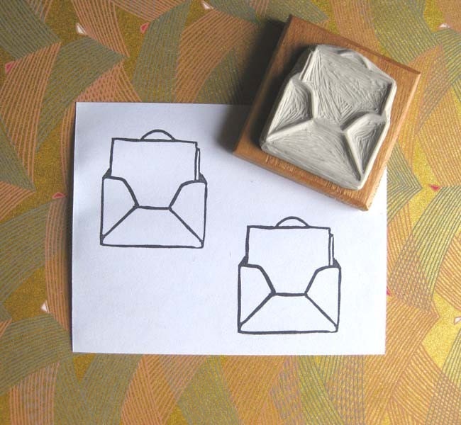 Tiny Message Envelope - Hand-Carved Stamp