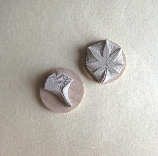 Japanese Maple Leaf and Ginkgo Leaf Hand-Carved Rubber Stamp Set