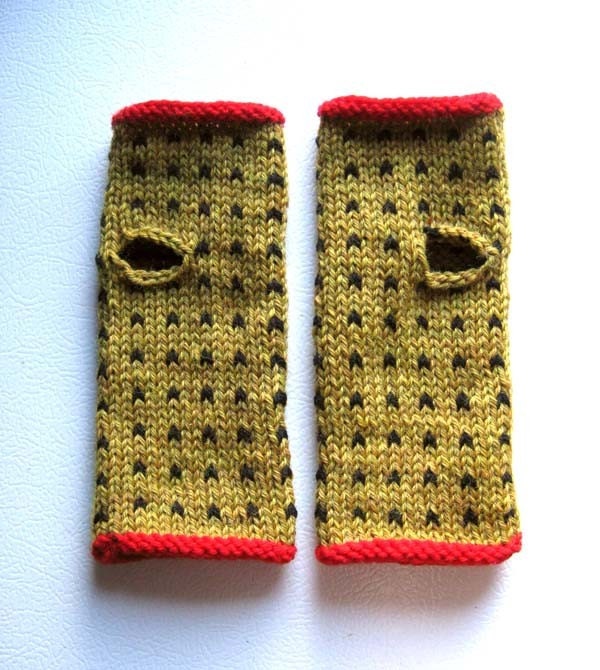 Mustard and Black Pepper Polka Dot Wrist Warmers