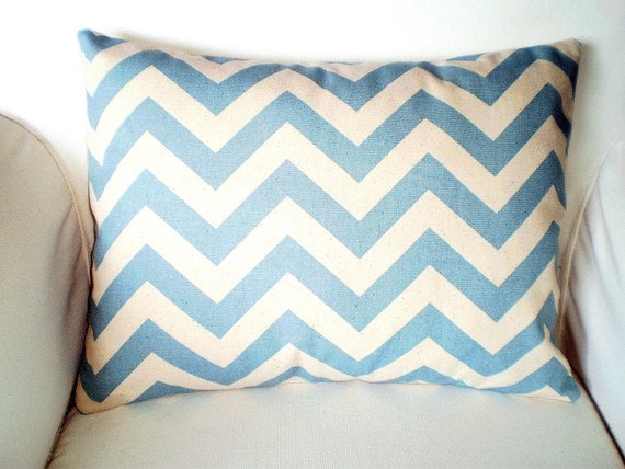 Decorative Pillow Throw Pillow Cushion Cover 12 x 16 Lumbar Village Blue Natural Zig Zag Chevron BOTH SIDES