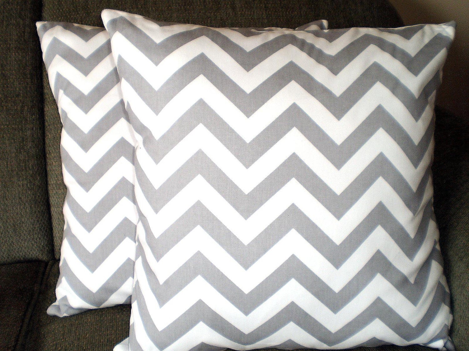 Chevron Pillows Decorative Pillows Accent Pillows Throw Pillow Cushion Covers Gray White Zig Zag TWILL BOTH SIDES  - Pair of Two 18 x 18