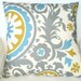 Pillows Decorative Pillows Accent Pillows Throw Pillow Covers Gray Citrine Aqua Cream Suzani Zig Zag Chevron BOTH SIDES - Combo Set 18 x 18