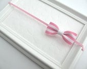Pink and White Newborn / Preemie Baby Bow Headband in, New Baby Gift