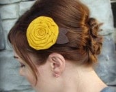 Mustard Yellow Folded Rose Hair Clip for Adults and Girls