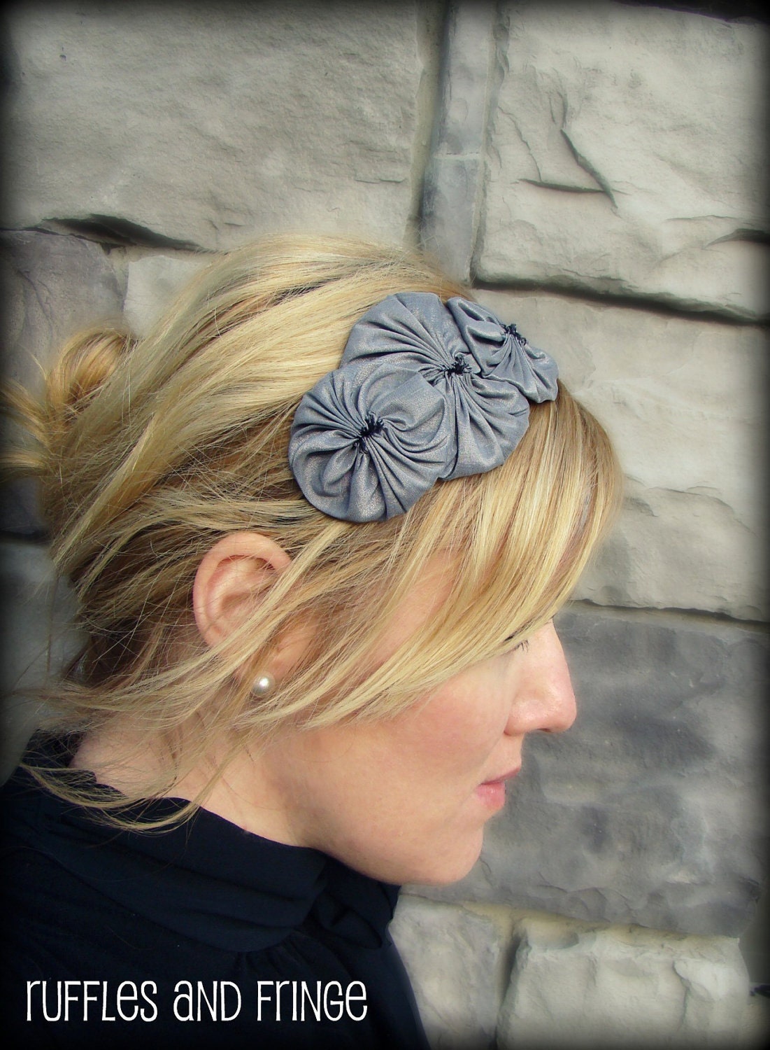 Charcoal Grey Rosette Flower Headband for Women and Girls