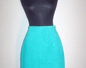 Sale 20% off/ intage 1990s Express Campagnie Internationale Turquoise Suede Leather High Waist Mini Skirt