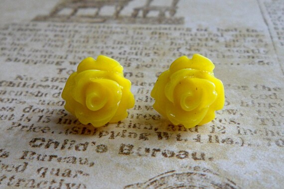 Set of 3 Yellow Earrings, Cabochon and Covered Button Earrings