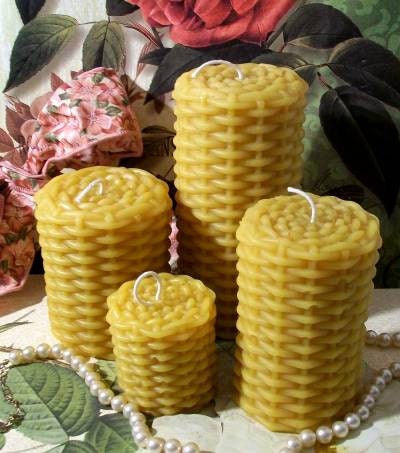 4 Beeswax Wicker Weave Style Candles