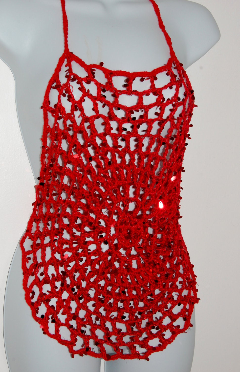 Red Sequinned Halter YouCouldCallItAnApron top - was USD 17-00