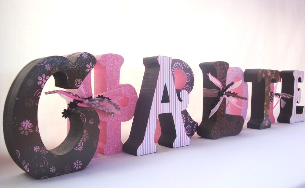 Nursery Decor Little Girl Letters Chocolate and Pink set of 8