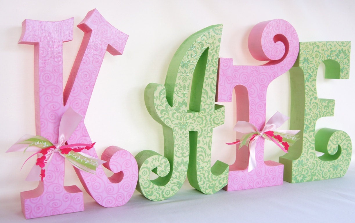 Items similar to Baby Girl Custom Name Wooden Nursery Letters Pink and