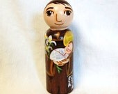 Catholic Saint Toy - St Anthony of Padua Wooden Doll - Made to Order