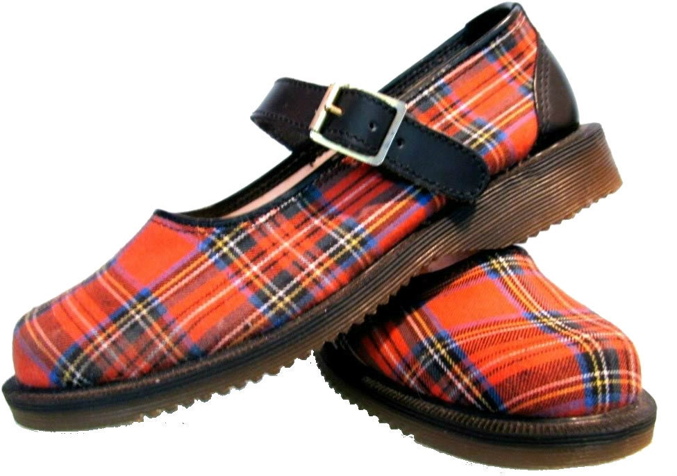 1980's Vintage Dr. Martens Red Tartan Mary Jane Baby Doll PUNK LOLITA Shoes England 8