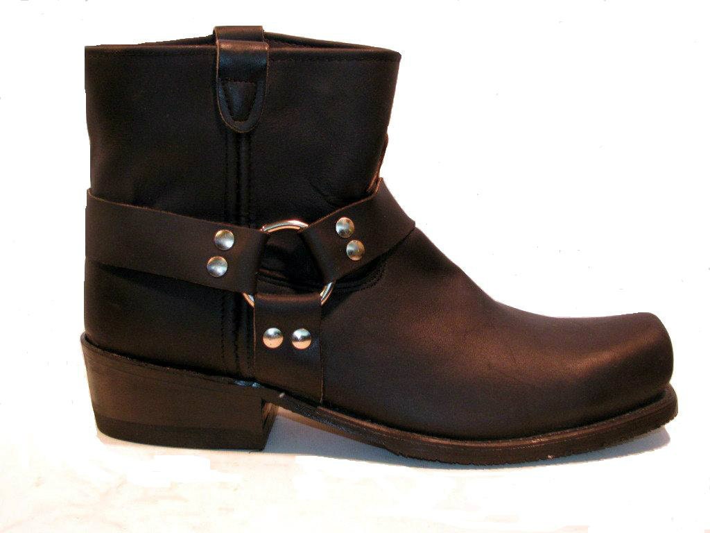 Men's Vintage Black Leather Ankle High Harness Motorcycle Boots size 11