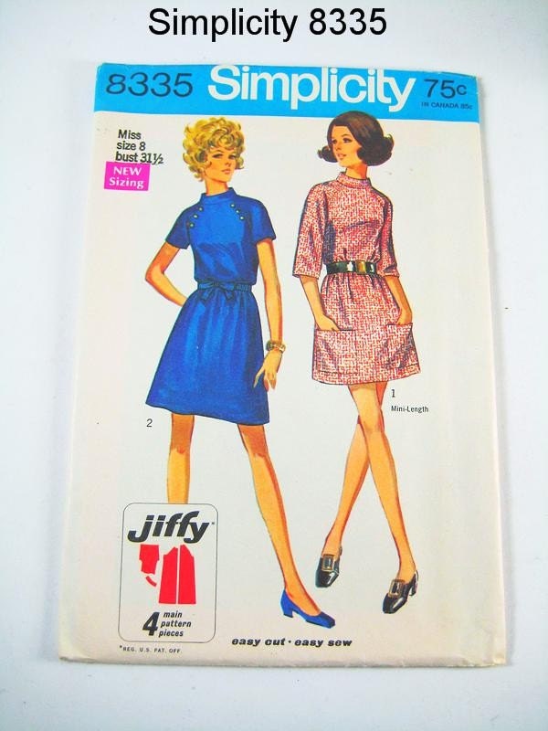 Vintage Dress Pattern - Simplicity 8335 Vtg 1969 Misses' Mod Mini Dress with Stand-Up collar - SZ 8