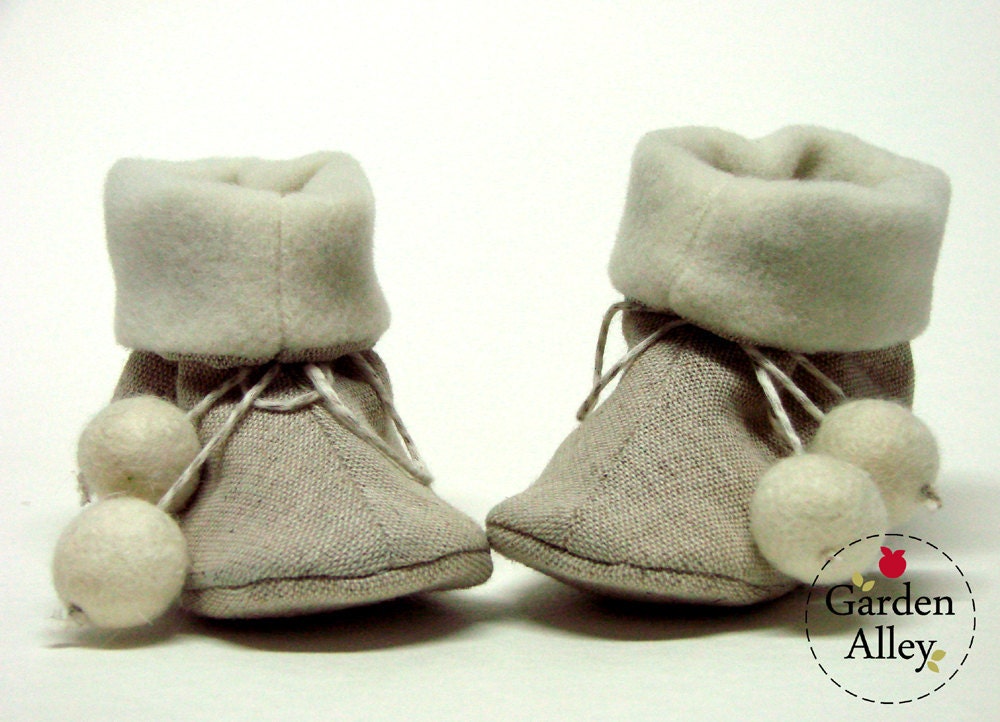 Wool / linen baby shoes - boots - Forest Child - Newborn to 12 months