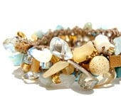 Beach Sea Shell Cuff Bracelet Destination Beach Wedding Bridal Jewelry Beaded shells cream ivory blue gold