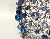 Nautical Navy Blue Cuff Bracelet Modern Wire Knit Statement Bracelet Big Blue Steel Cuff Chic