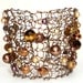 Copper Catseye Cuff Wide Wire Statement Bracelet Semi Precious Stone Beadwork Bronze Brown Chocolate Pearl Hand Knit Jewelry