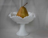Milkglass compote ribbed Pedestal candy dish Vintage Diamond pattern