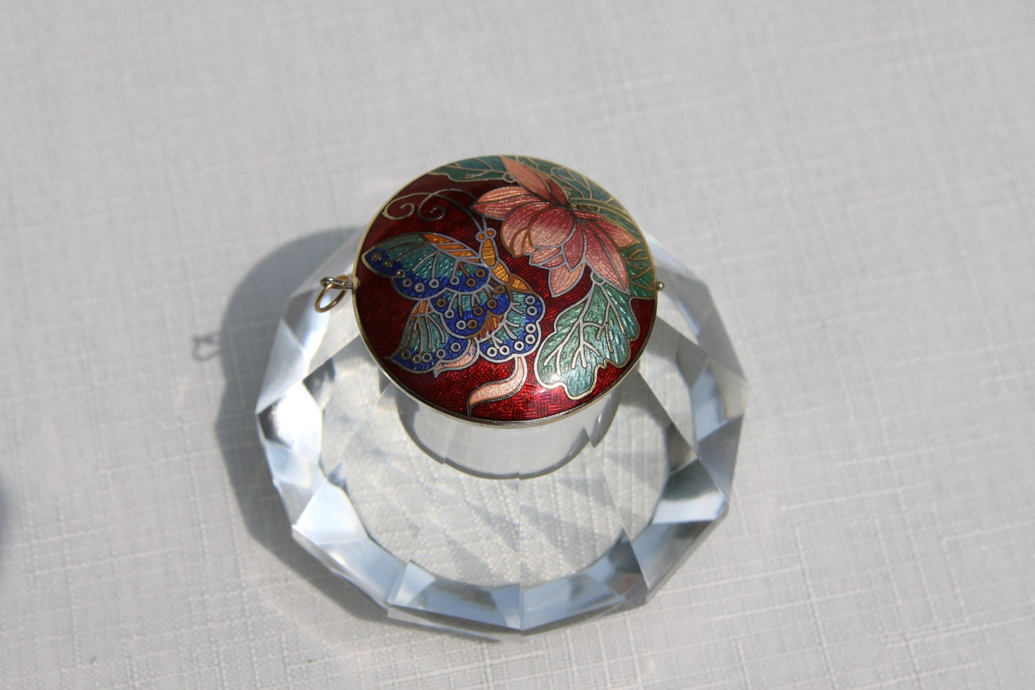 Butterfly Cloisonne Vintage Pendent Lotus Flower Enamel Butterfly Wings