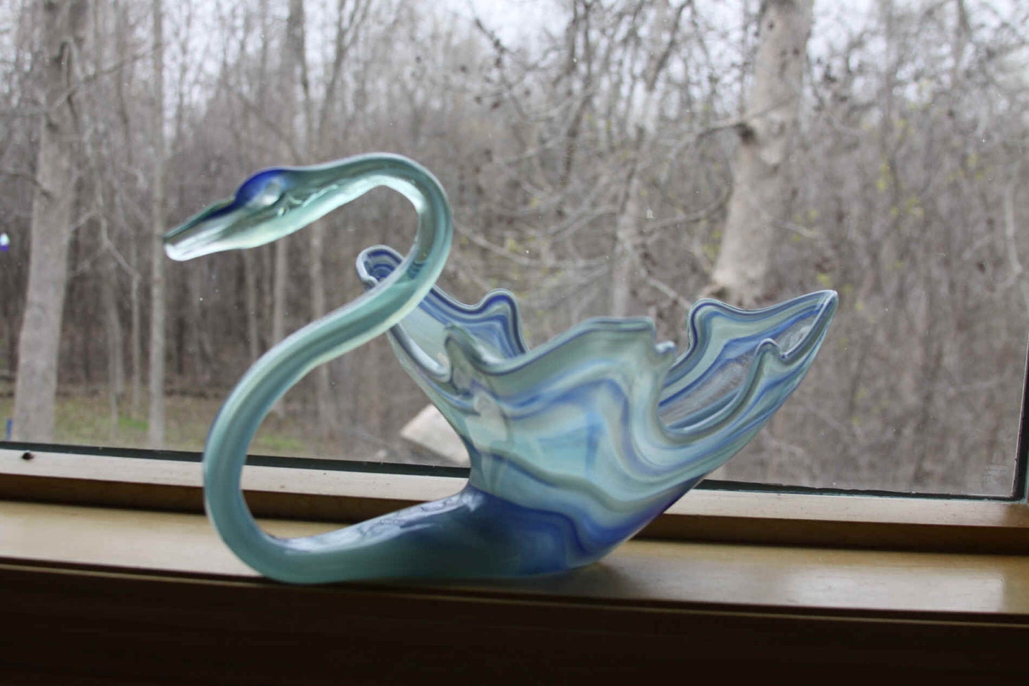 Vintage Art Glass Swan Murano Style Blue Swirl By Theartlyons