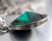 Deep in the Forest Swarovski Crystal and Antique Silver Pendant Necklace, Rivoli Crystal, Green, Swarovski Rivoli, Emerald, May Birthstone