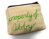 Personalized Zipper Pouch- property of- Customize Your Own- Notebook Paper Fabric