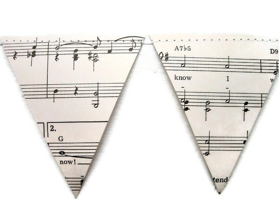 Paper Banner- Vintage Sheet Music Decoration- Triangle Bunting Garland