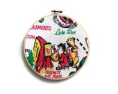 Embroidery Hoop Wall Hanging- Repurposed Vintage California Tablecloth- Yosemite- 6 inches in Diameter- Ready to Ship