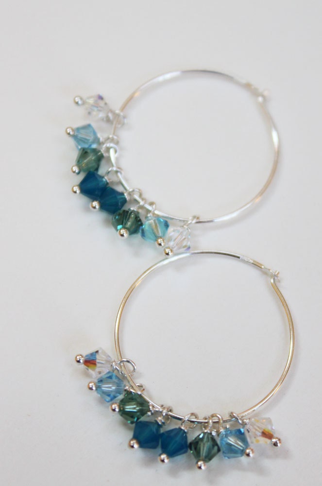 Caribbean Blues Swarovski Crystal Sterling Hoops