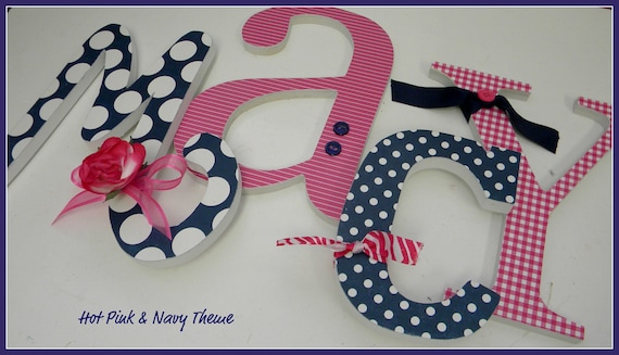Wooden Letters Nursery - HOT PINK and NAVY Theme - Baby Girl-avail in any size or font in this shop