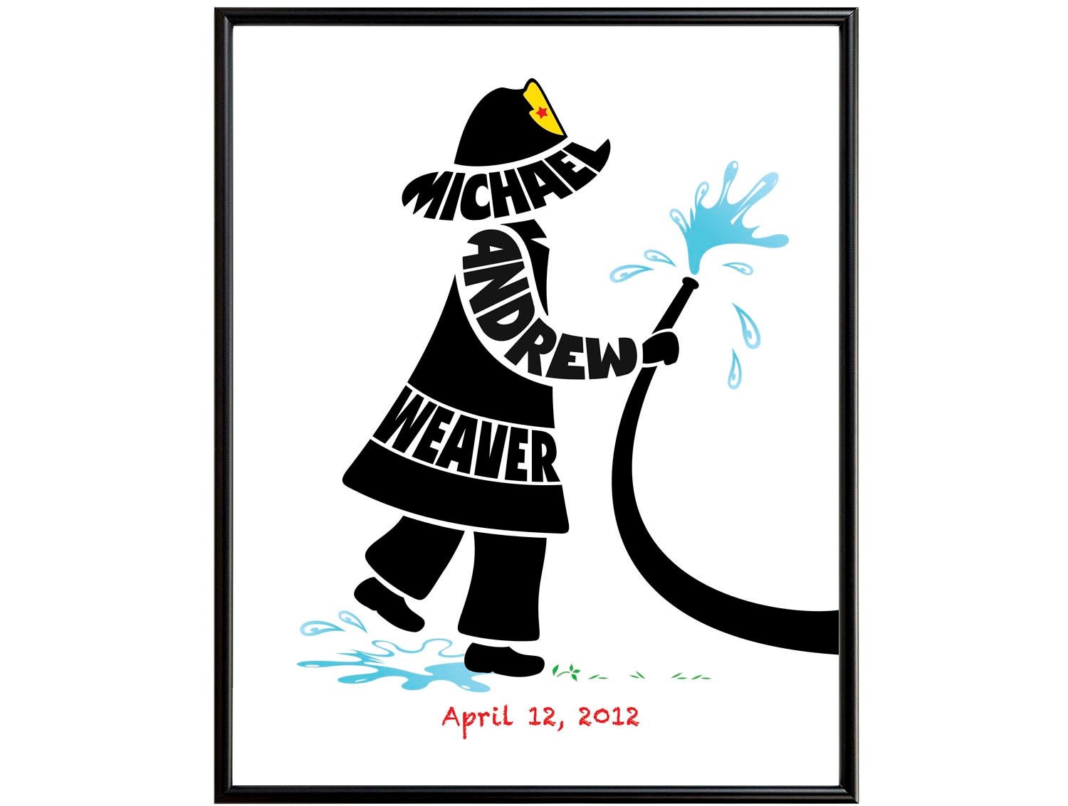 Personalized Little Fireman Print - Framed