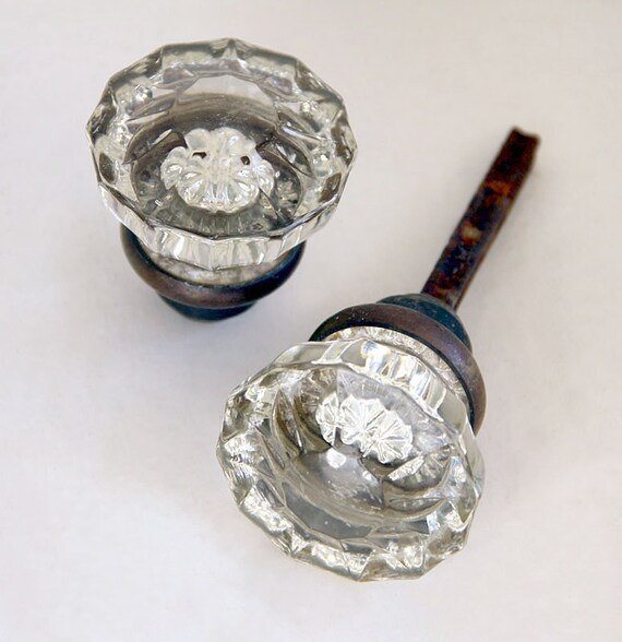 Antique Art Deco Glass Door Knobs and Back by albrechtsantiques