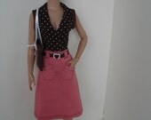 OOAK Pink skirt and brown and white polka dot bodysuit for 16 inch fashion dolls