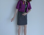 OOAK Grey dress and purple satin jacket for 16 inch fashion dolls