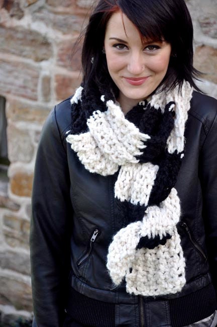 X Long Fashion Scarf in Black and Cream Unisex