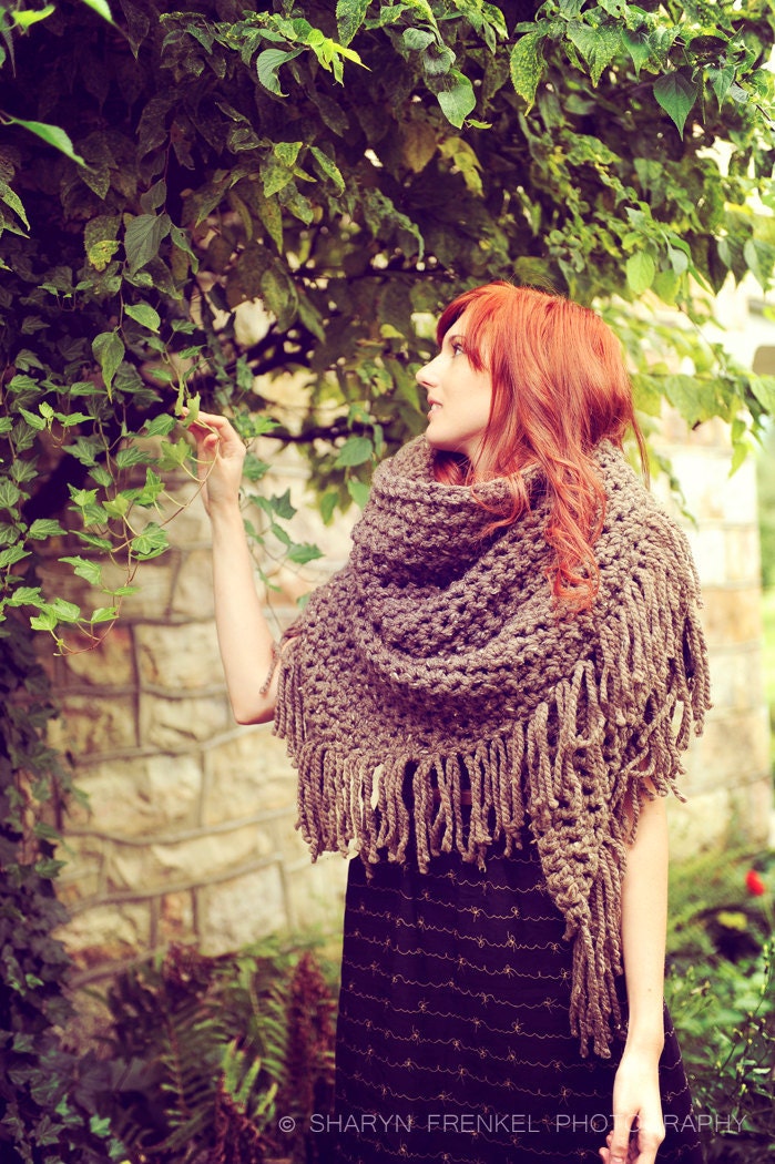 Triangle Shawl Scarf in Oatmeal, Brown, Taupe
